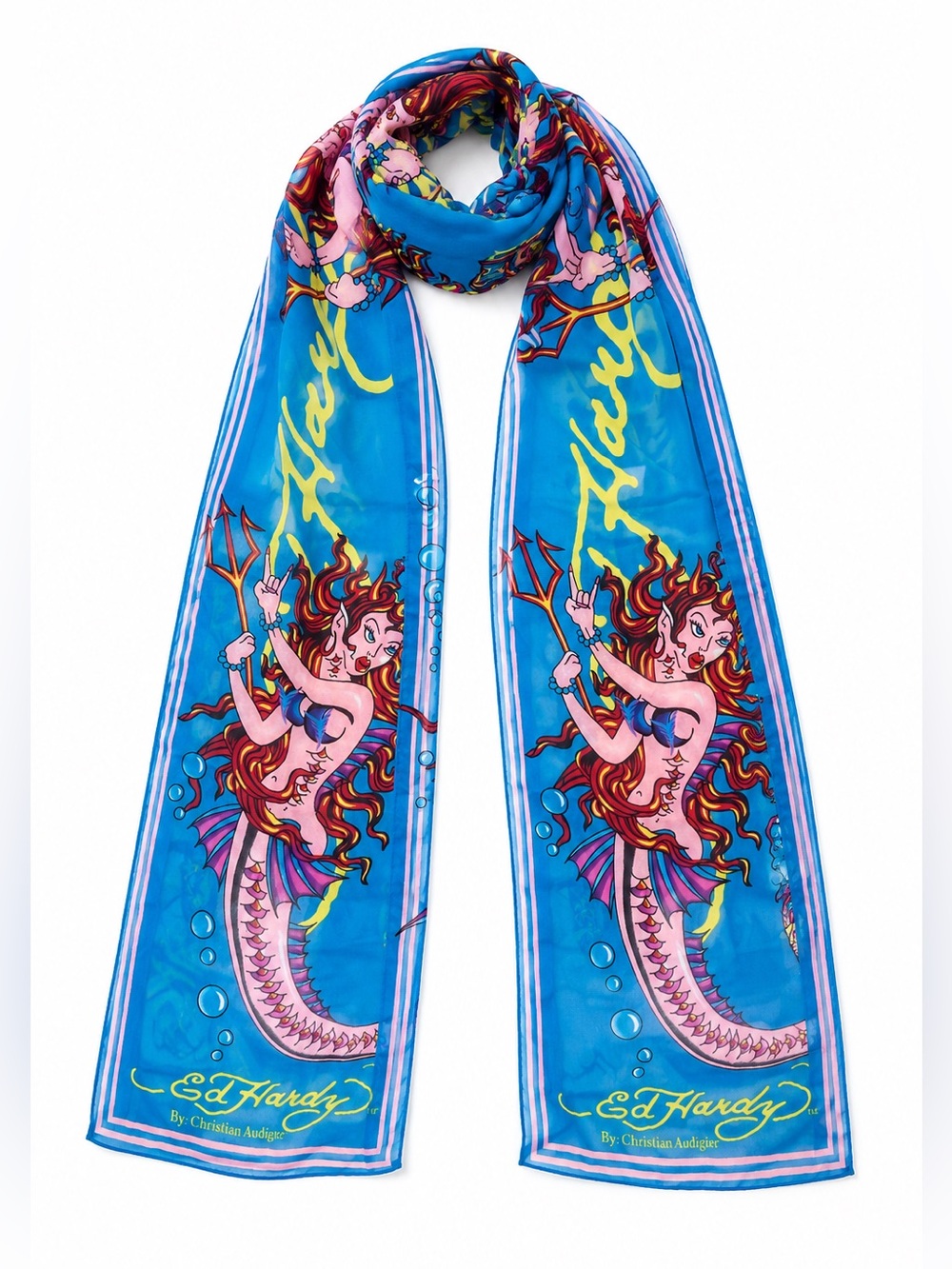 Ed Hardy by Christian Audigier Y2K Mermaid Tattoo Print Scarf